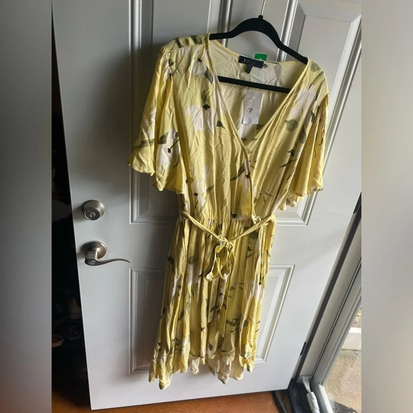 RACHEL Rachel Roy Yellow Floral Wrapped Midi Dress Size 3X Summer Spring - Picture 5 of 7